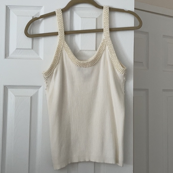 New Pearl Ribbed Knit Tank Top Ivory Small - Picture 3 of 6